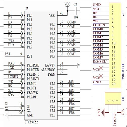 液晶連接單片機(jī)圖